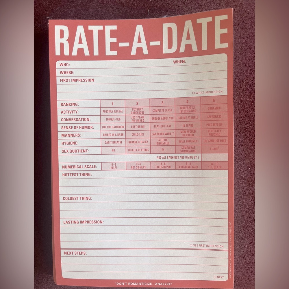 NEW - Rate A Date Note Pad